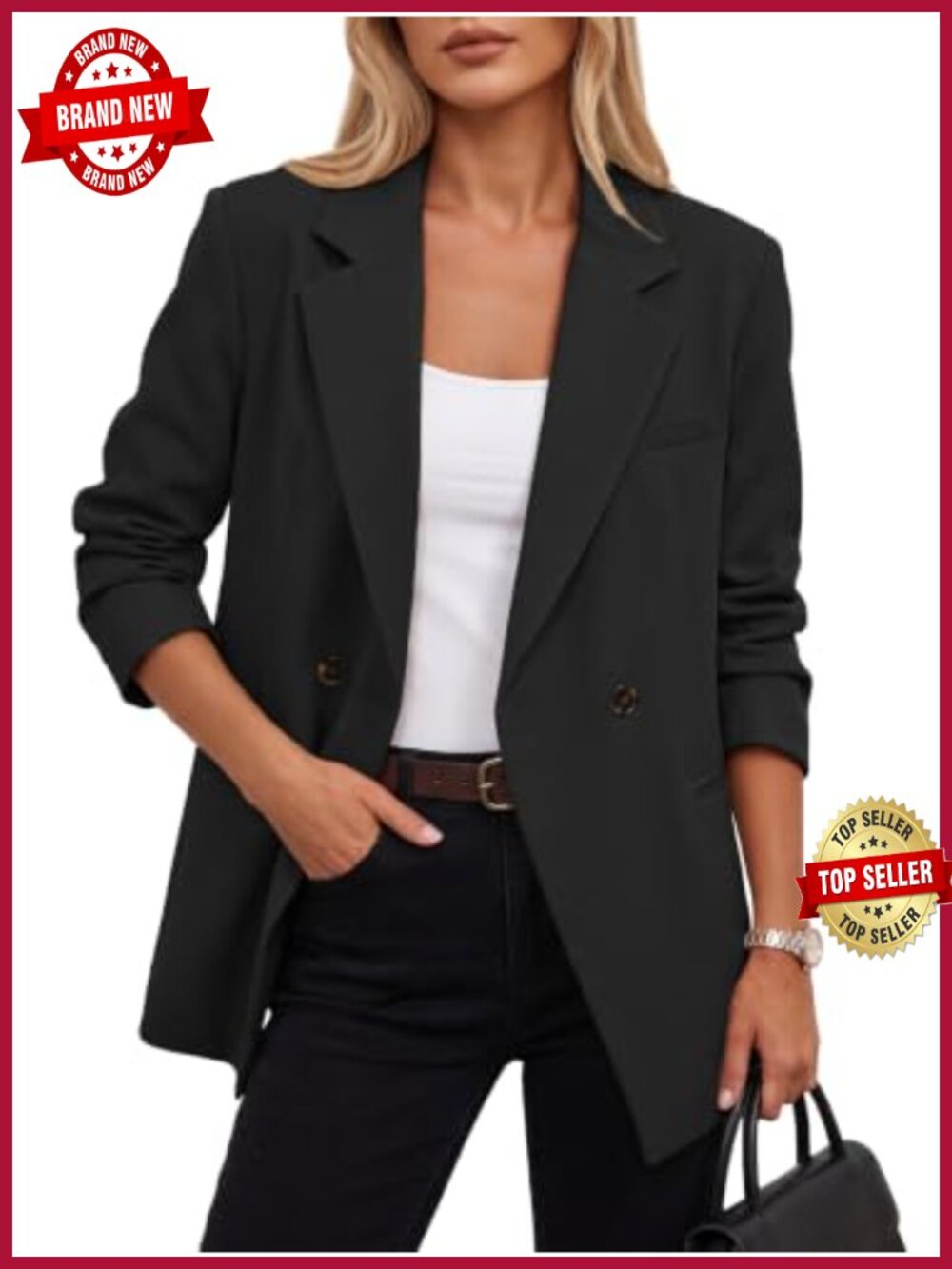 Double-Breasted Blazer Jacket Women's Business Casual Wrinkle Resistant